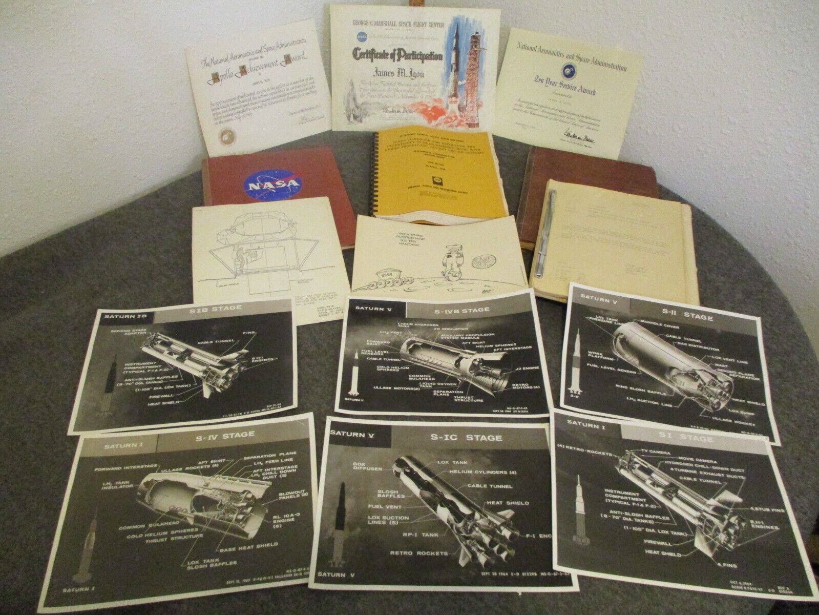 1963-1969 NASA MSFC APOLLO/SATURN J2/F1/LRB PROGRAM BOOKS/PHOTOS + CERTIFICATES