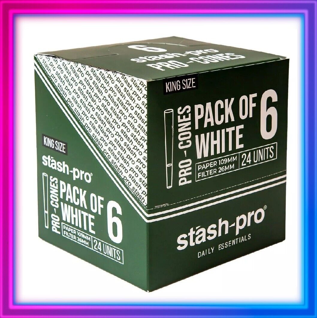 White Natural Pre Rolling Paper Cones | King Sized | 24 Pack | Stash Pro | NEW