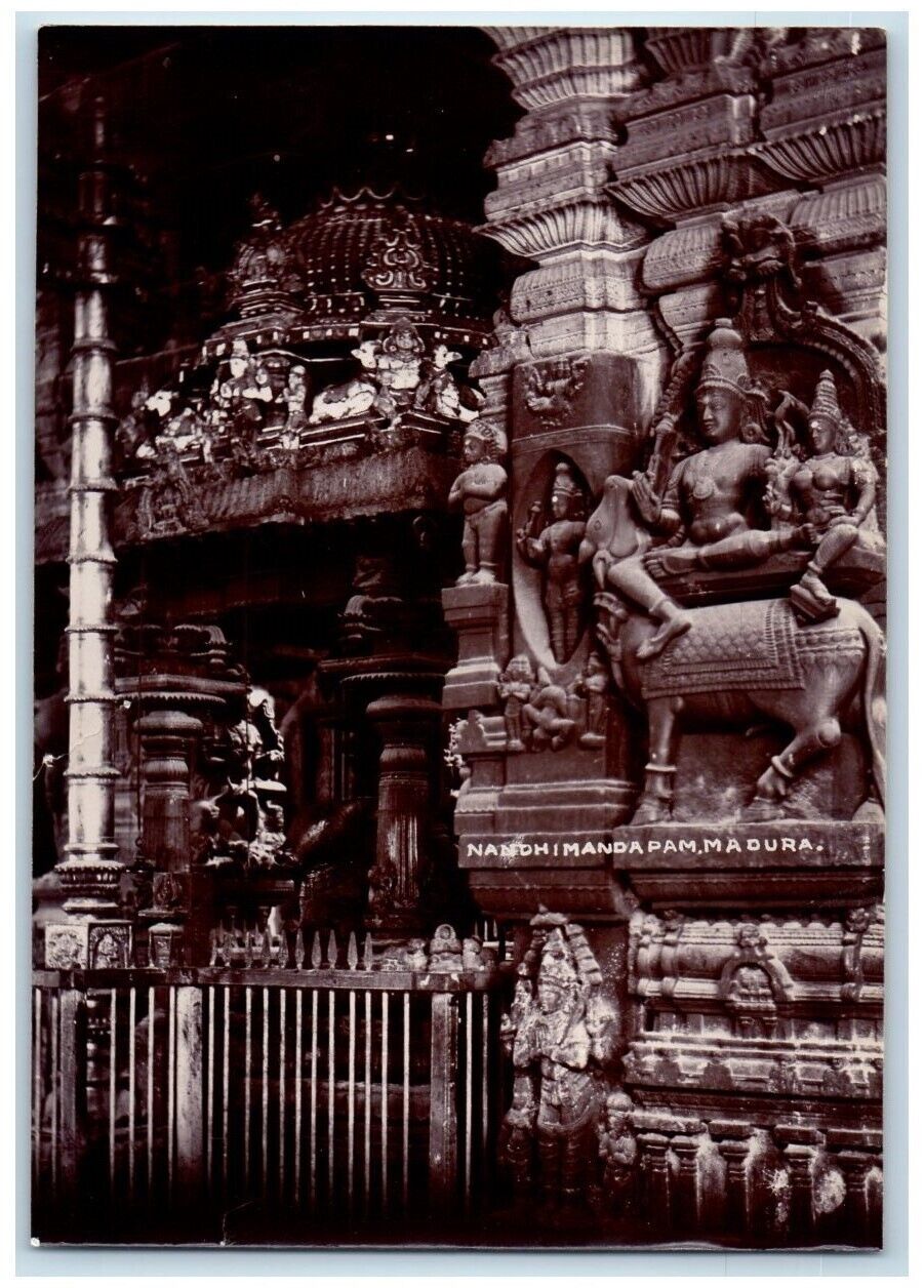 c1930 Temple Interior View Statue Detail Madurai India RPPC Unposted Postcard