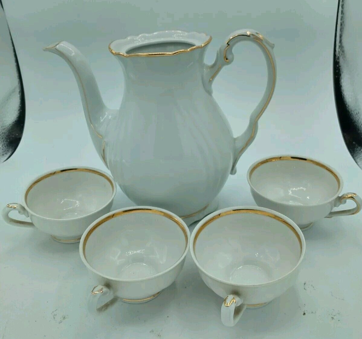 Nice Vintage Porcelain 5Pc Tea Coffee Set Bavaria Winterling Marktleuthen, Gold