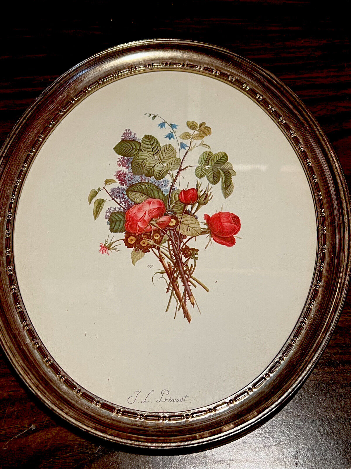 Vintage Oval Picture Frame with Flower Print 8x10 TruArt Product JL Prevost