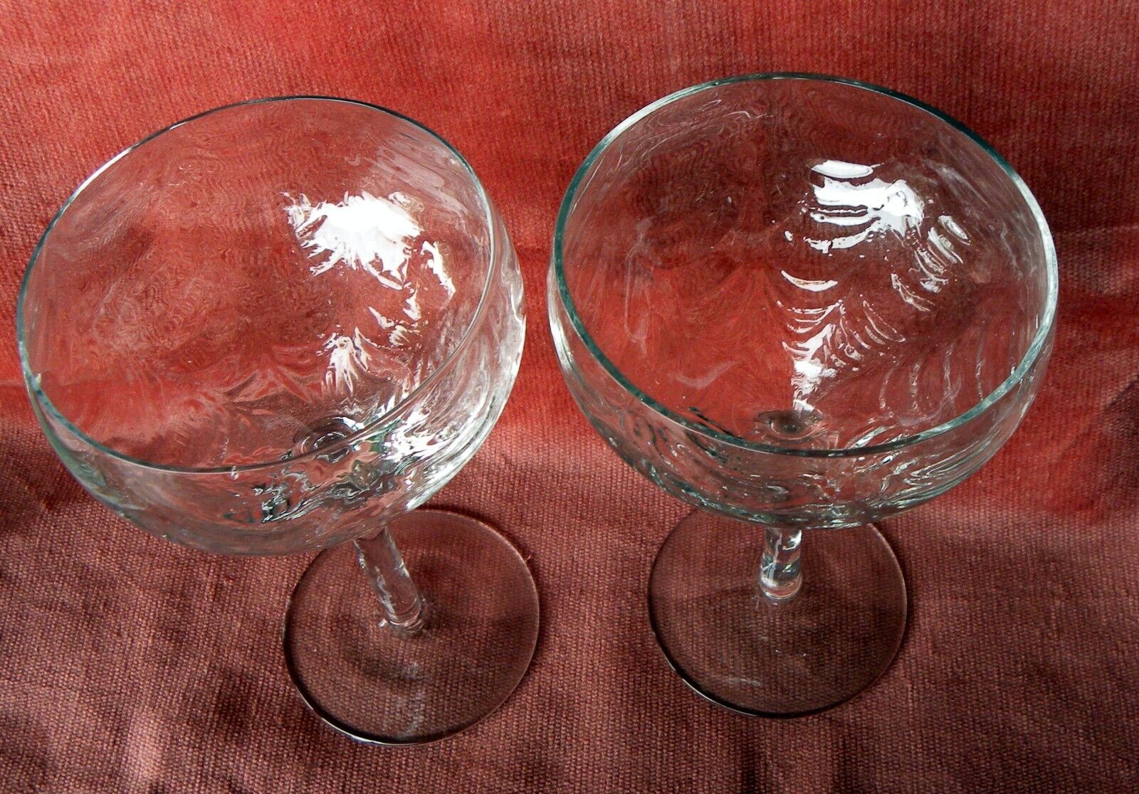 Two (2) Open Champagne/Sorbet Stem Glasses Elegant Crystal Loop Optic Bowl 6.5\