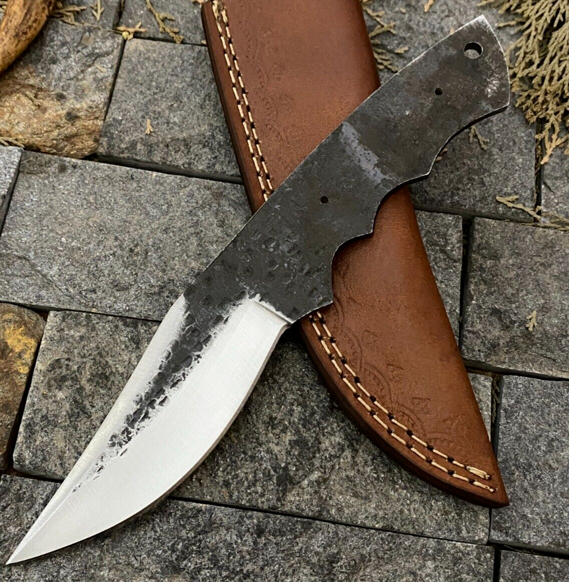 SHARD CUSTOM HAND FORGED Carbon Steel Hunting Skinner Blank Blade Knife W/Sheath