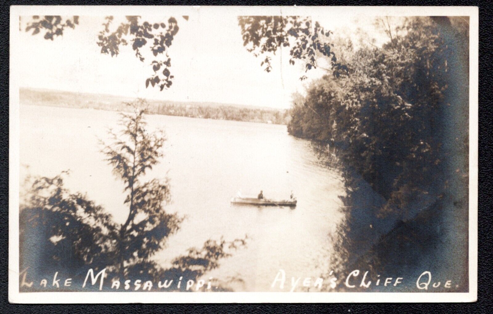 Lake Massawippi, Ayer\'s Cliff Québec 1945 RPPC postcard. 