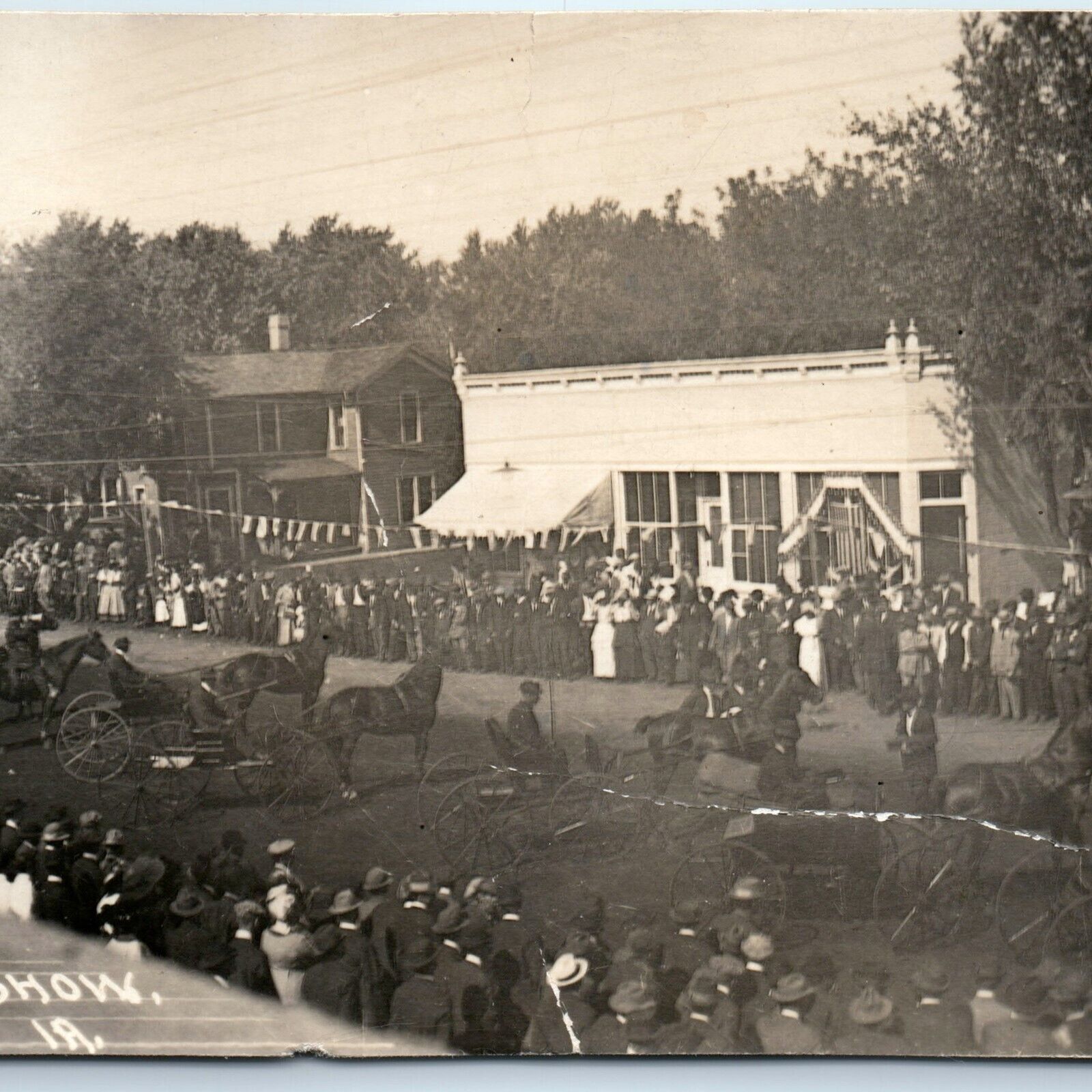 c1910s Stanwood, IA Downtown RPPC Horse Show Parade Real Photo Telegraph A129