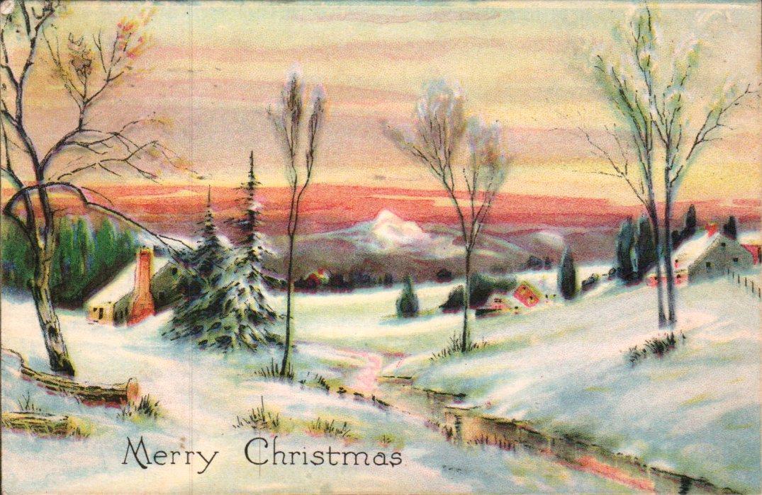SNOW-COVERED COTTAGES On Beautiful Vintage CHRISTMAS Postcard