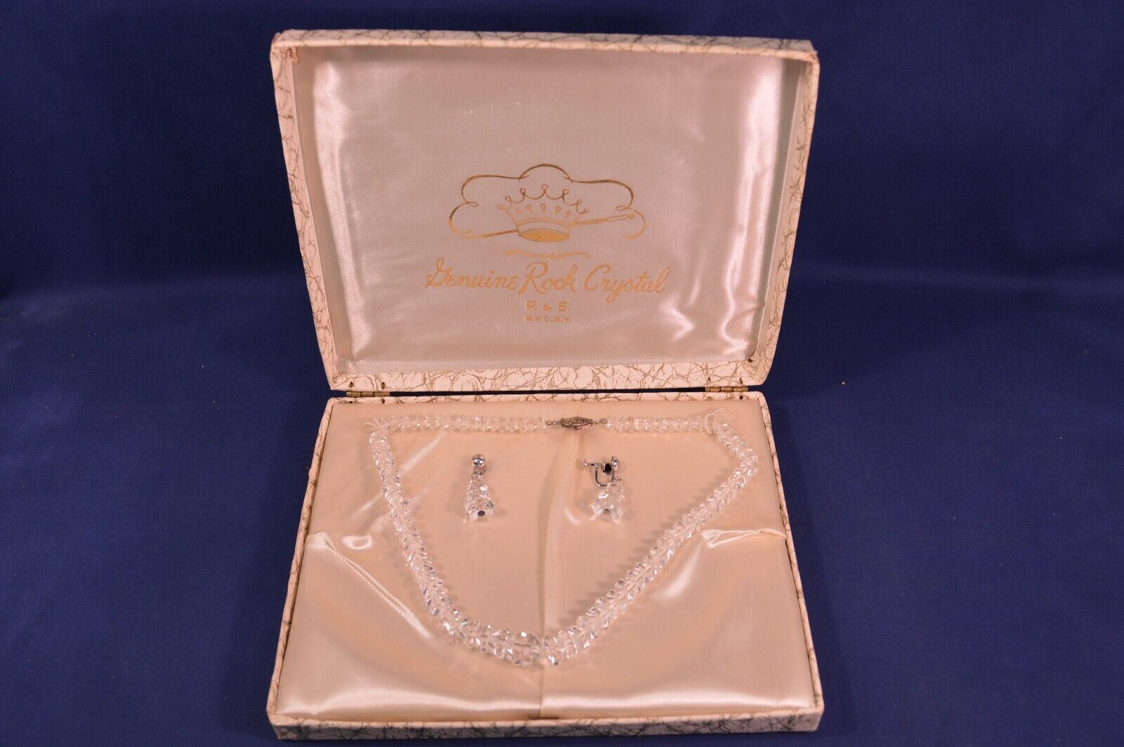 Vintage Genuine Rock Crystal Necklace & Sterling Earrings Set,P & S N.Y.C.N.Y.