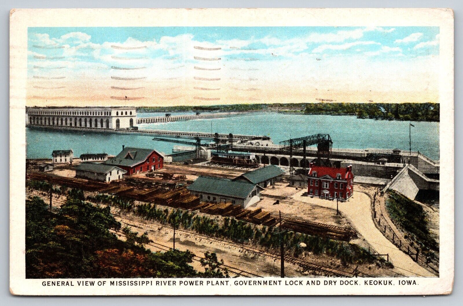 Postcard Iowa Keokuk Government Lock and dry Dock Power Plant c1942 3J