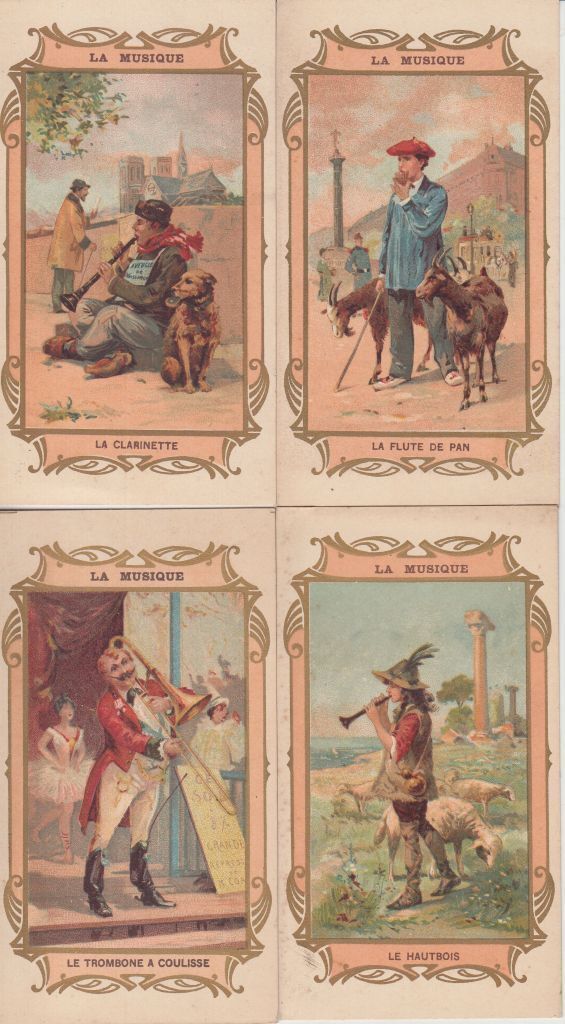 People with MUSIC INSTUMENTS 23 Small Size French Litho Postcards pre1920(L5166)