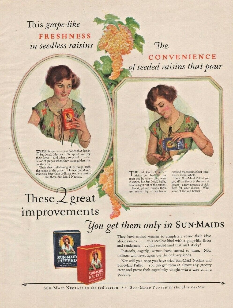 1927 Sun Maid Nectars and Puffed Muscat Raisins - Vintage Ad