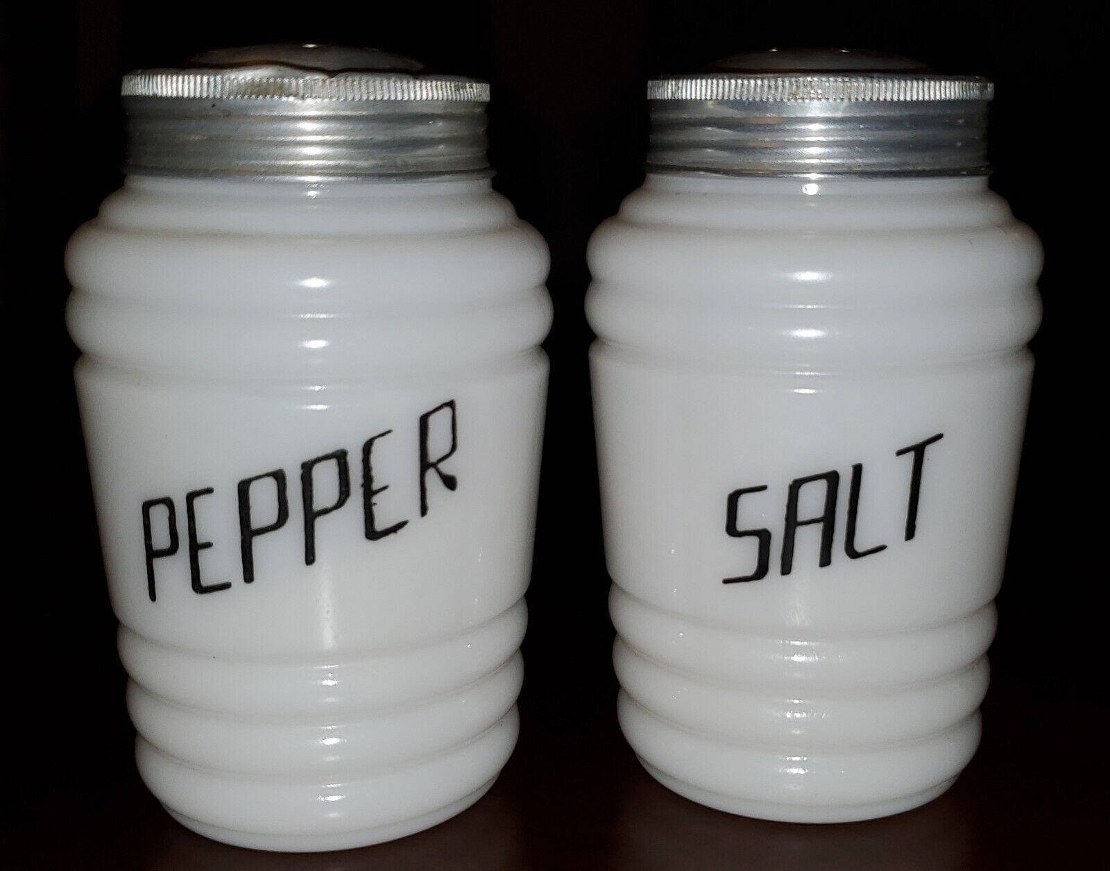 Vintage Hazel Atlas Milk Glass Ribbed Beehive Salt and Pepper Shaker Set
