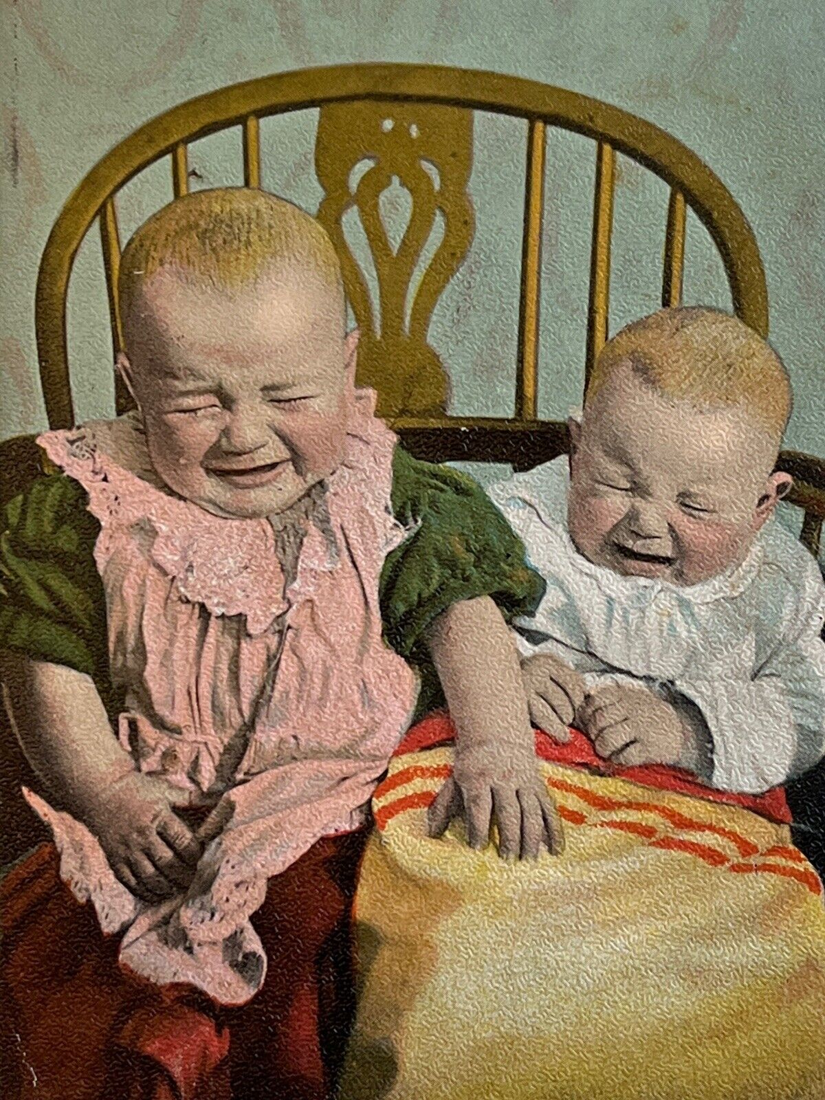 Antique Postcard 1908 Ephemera Humorous Crying “Duet” Babies Printed Litho Photo