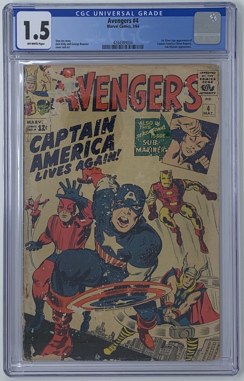 Avengers #4 CGC 1.5 1964 1st Silver Age app Captain America (Steve Rogers)