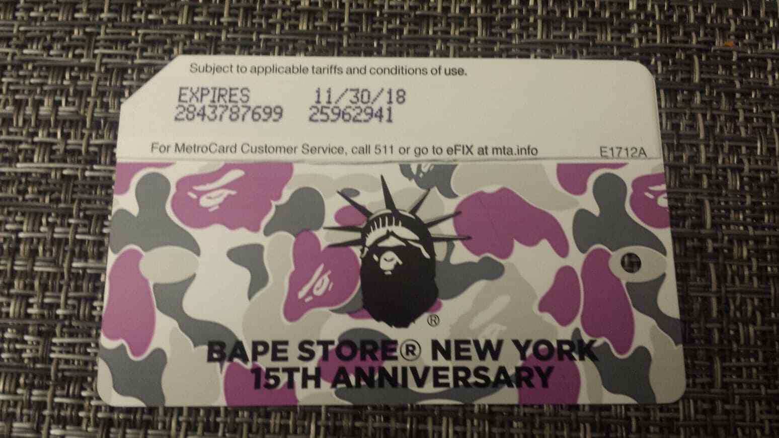 BAPE NYC MTA 15th ANNIVERSARY Metrocard Expired Collectible Item 