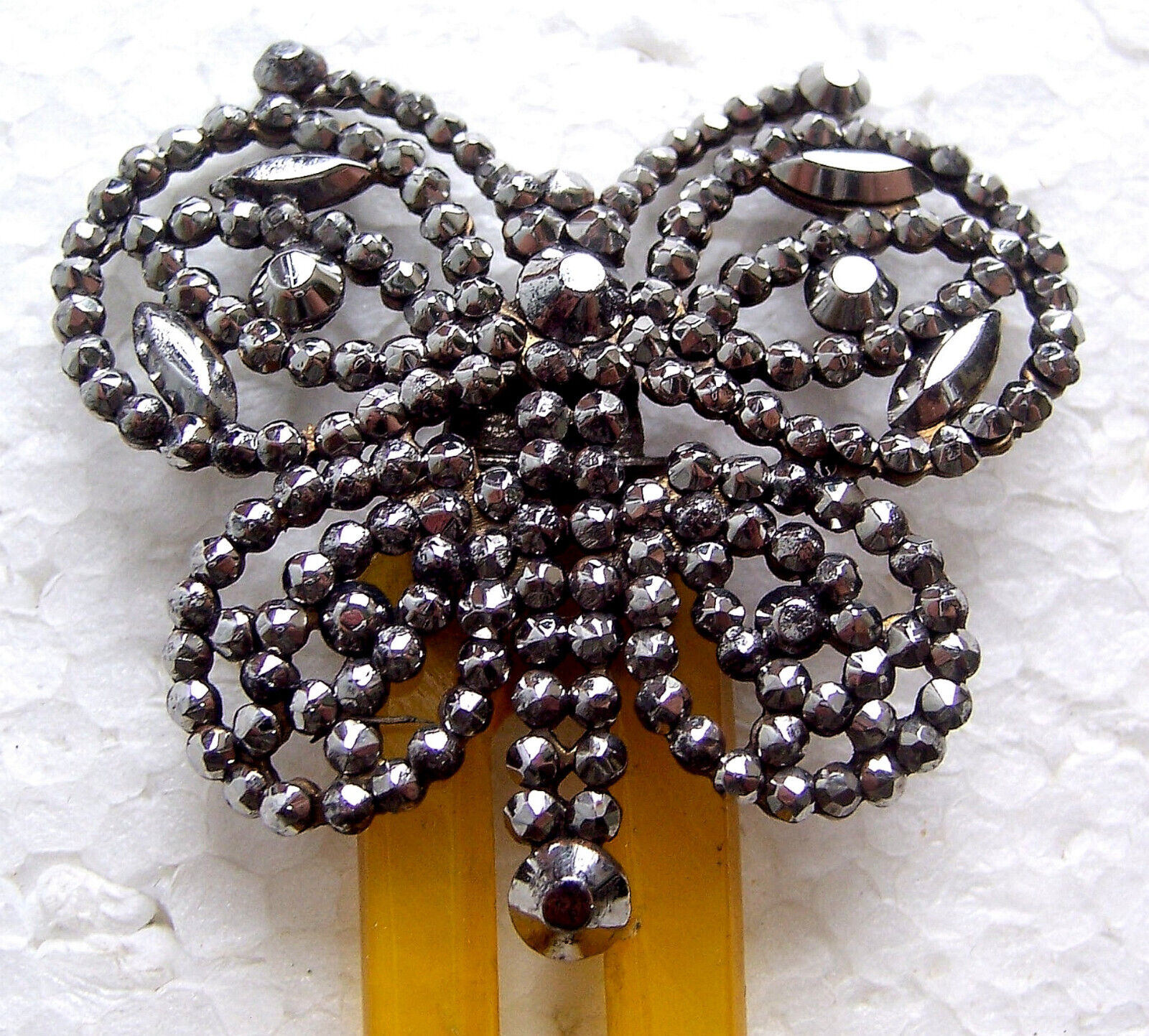 Late Victorian cut steel hair comb or hairpin themed as a butterfly (AAD)