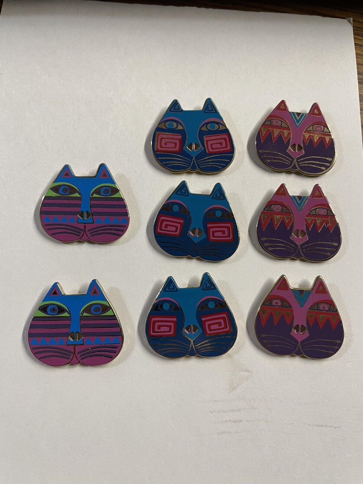 Colorful Laurel Burch CAT Metal Button Dill Backmarked- Lot Sale 8 Buttons