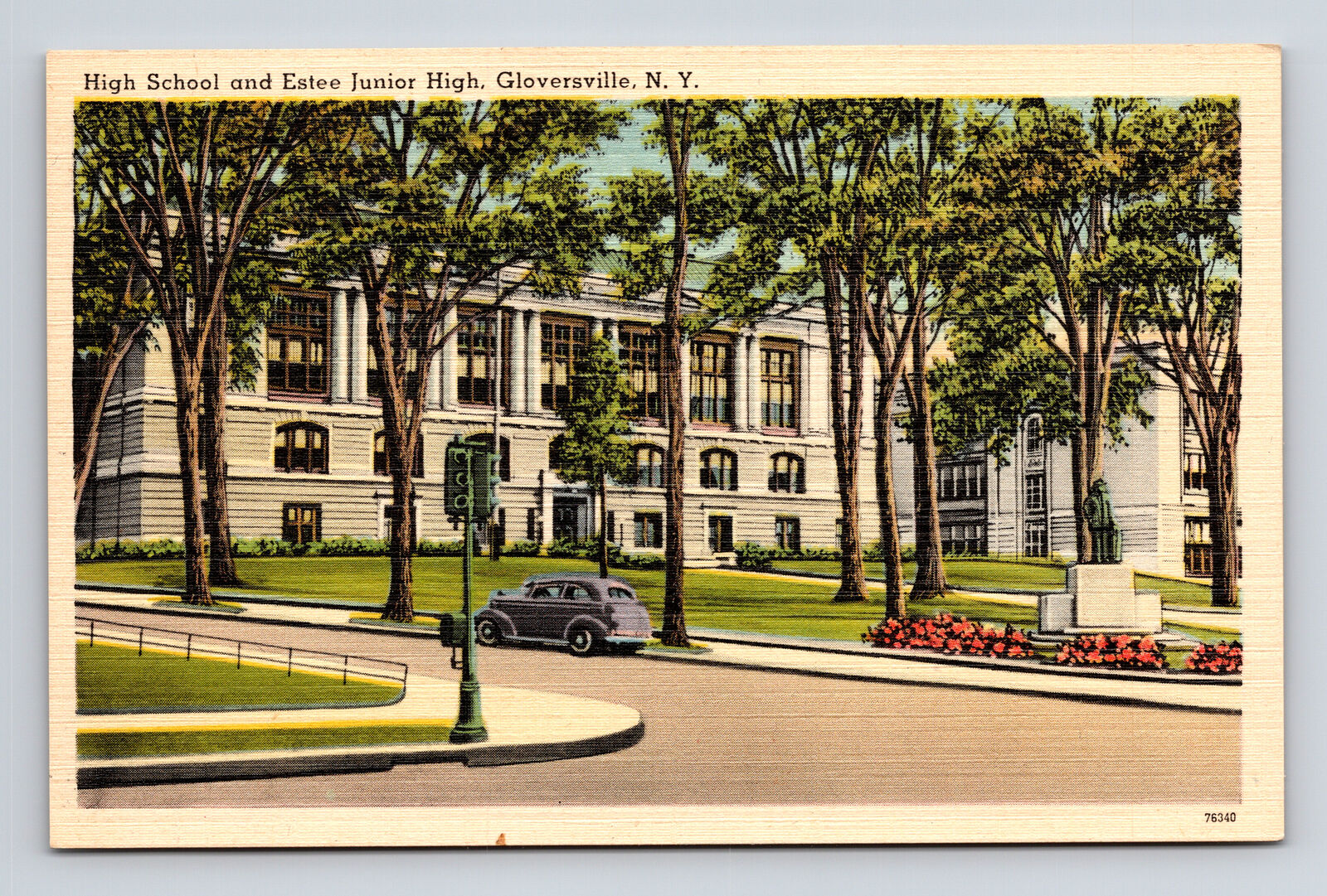 Linen Postcard Gloversville NY New York Estee High School & Junior High