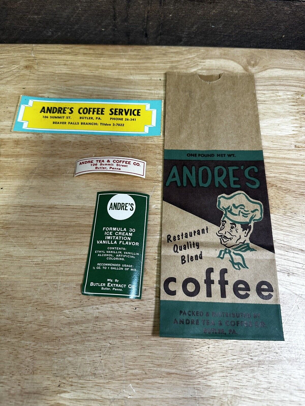 Vintage Bag ANDRES COFFEE Chef Pictured Butler Pennsylvania NOS