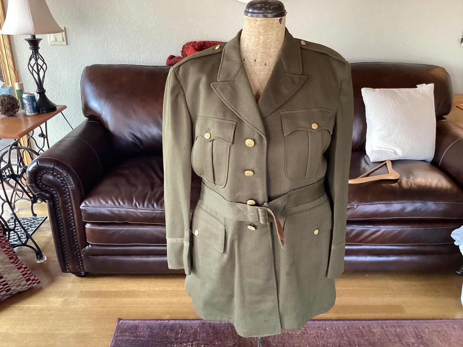 vintage WW2 WWII army military uniform jacket coat dress With Belt & Patch