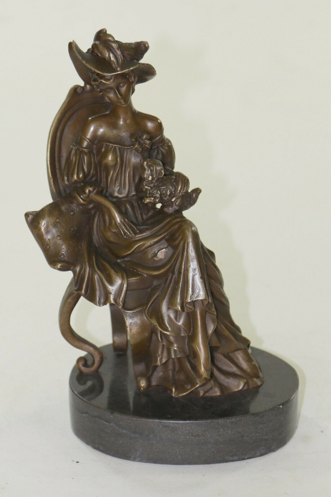 Collectible Handcrafted Detailed Woman and Dog Genuine Bronze Sculpture Statue