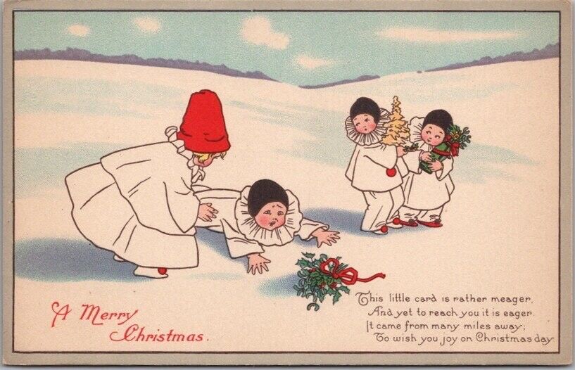 Vintage 1910s MERRY CHRISTMAS Postcard Kids in Costume / STECHER 725D Unused