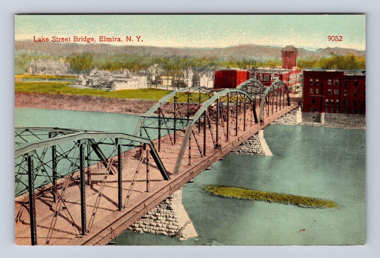 Elmira NY- New York, Lake Street Bridge, Aerial, Vintage Souvenir Postcard