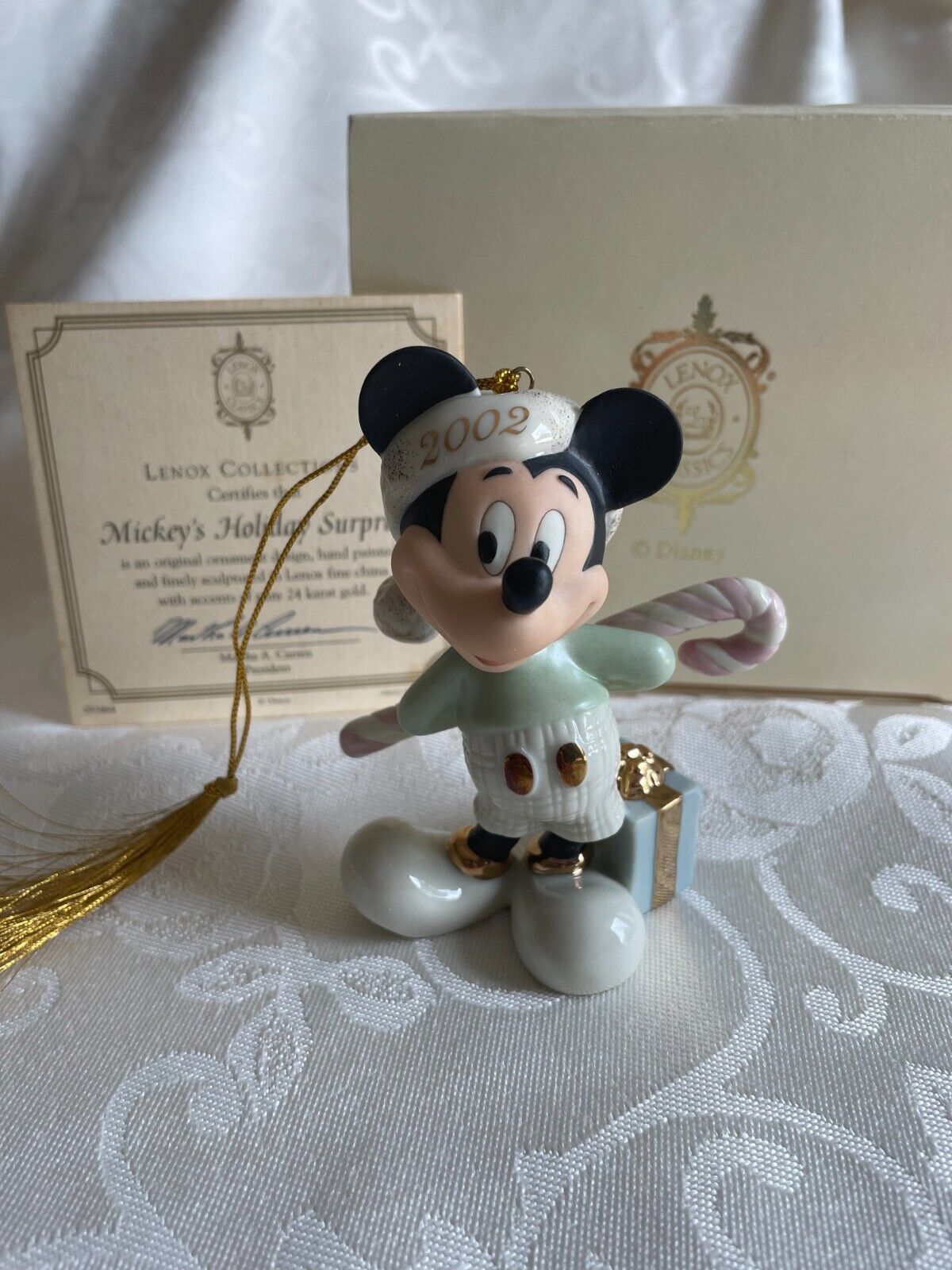 Lenox Classics Disney Mickey Mouse “Holiday Surprise” ~ 2002 With Box ~ COA~