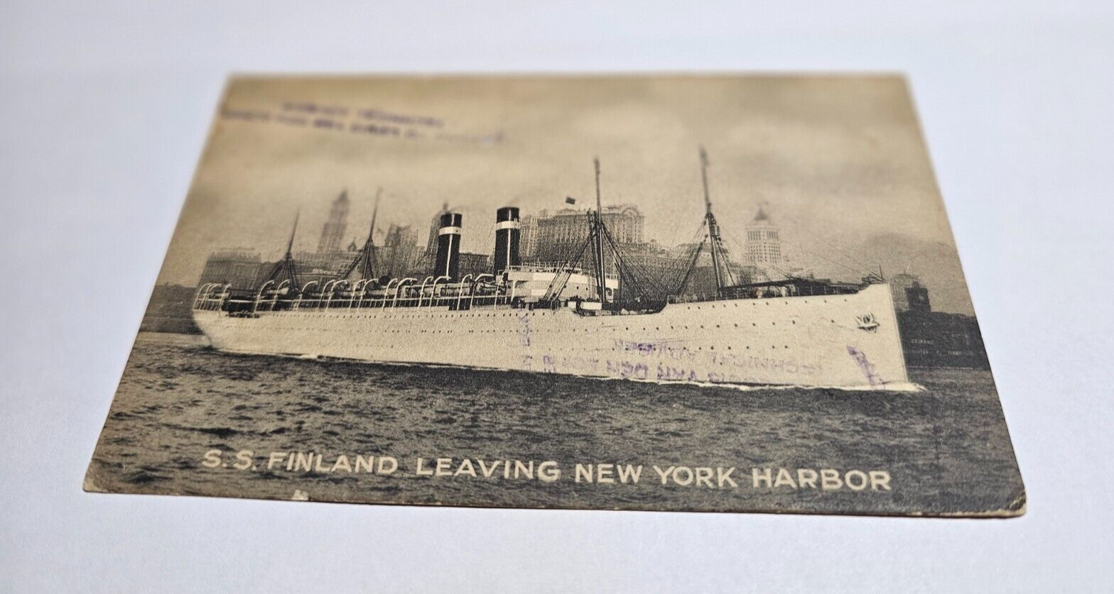 c.1920 S.S. FINLAND SHIP LEAVING NEW YORK HARBOR PANAMA PACIFIC LINE CANAL SS