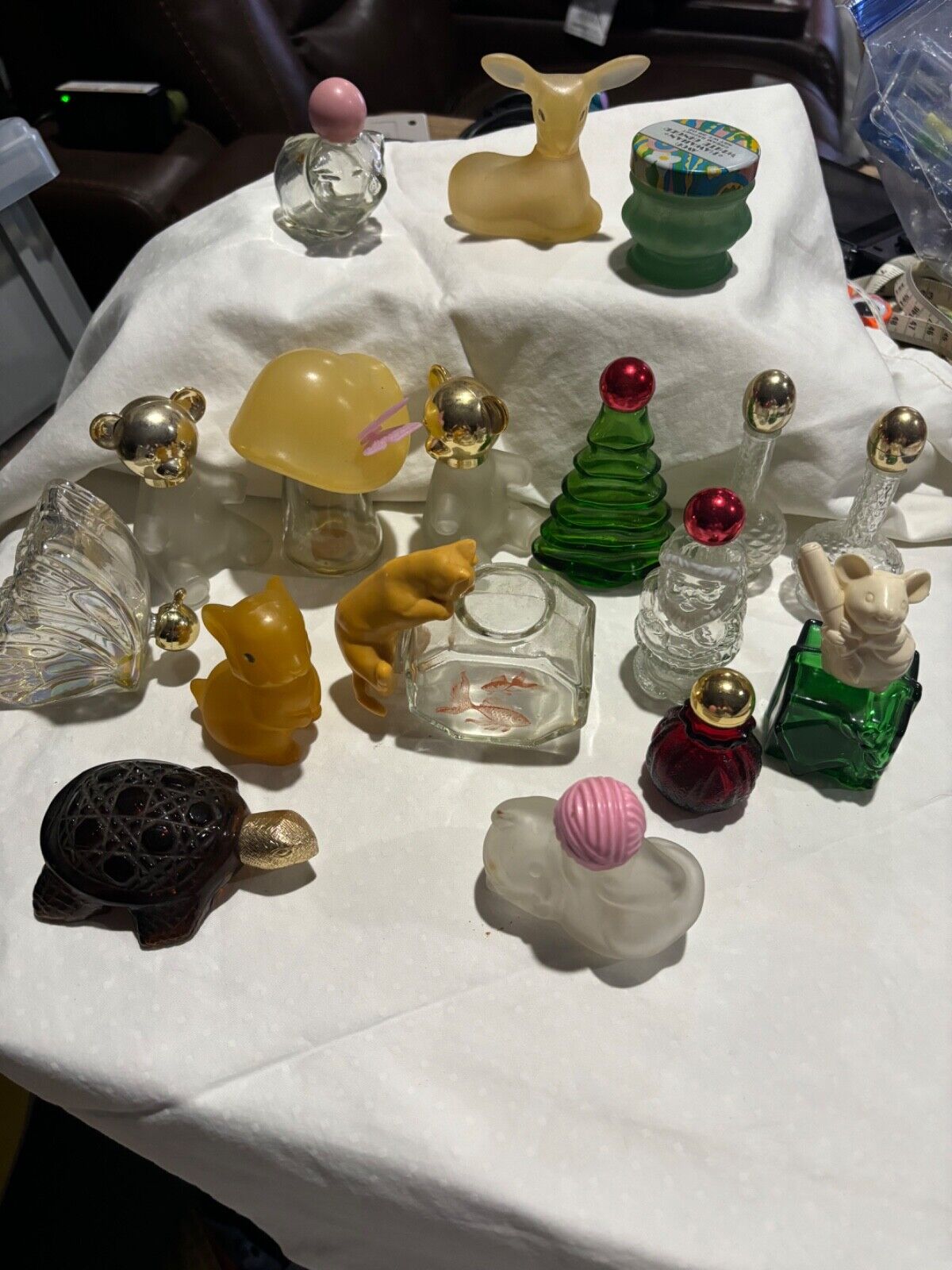 Vintage Avon Perfume Bottles Lot of 17 Empty Cat/Fishbowl Christmas Mushroom