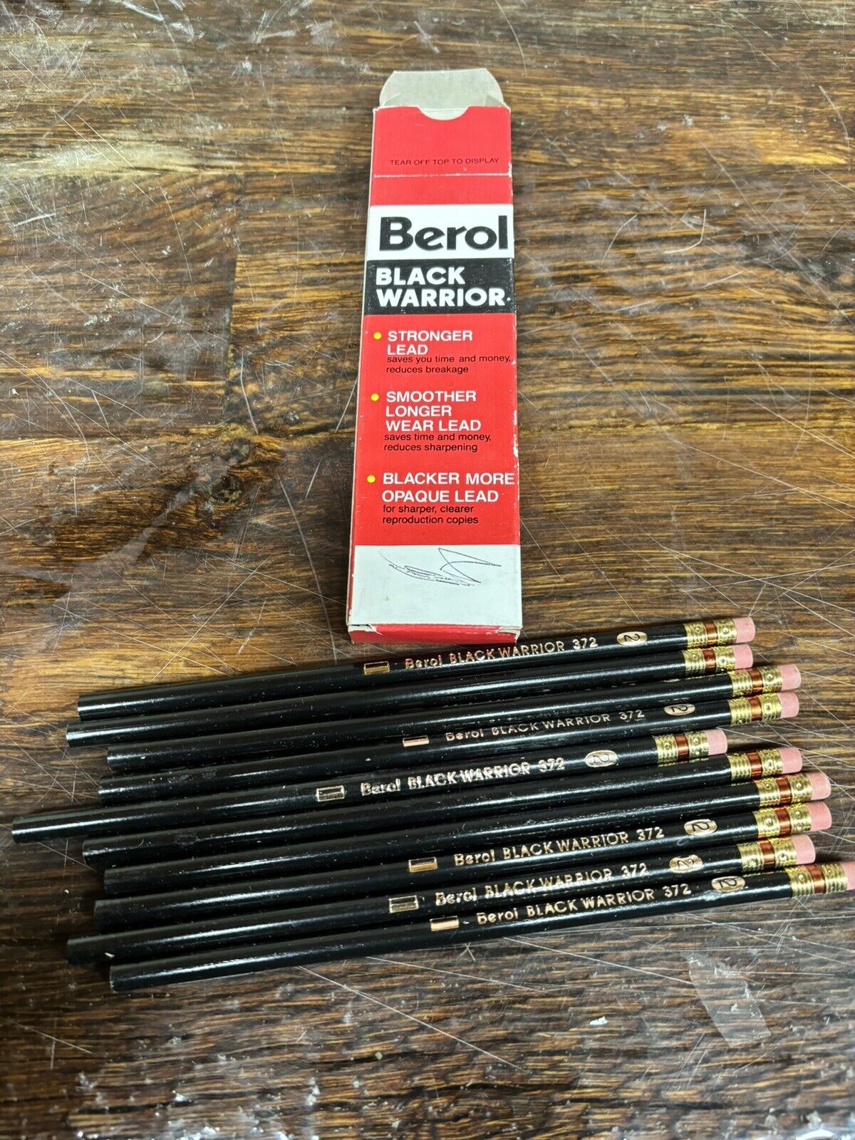 Vintage Berol Black Warrior 372-2 No. 2 Pencils Medium Soft - Box of 10 pencils