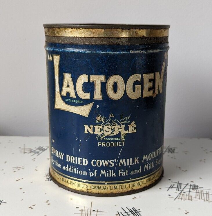 Nestle Lactogen Spray Dried Powdered Milk Vintage Advertising Tin Canada Decor