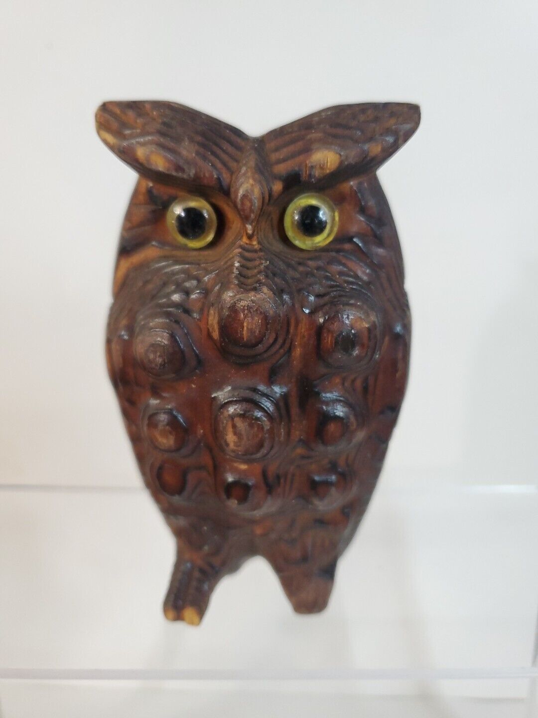 Vintage MCM Carved Wooden Owl Figurine Cryptomeria WONY Japan