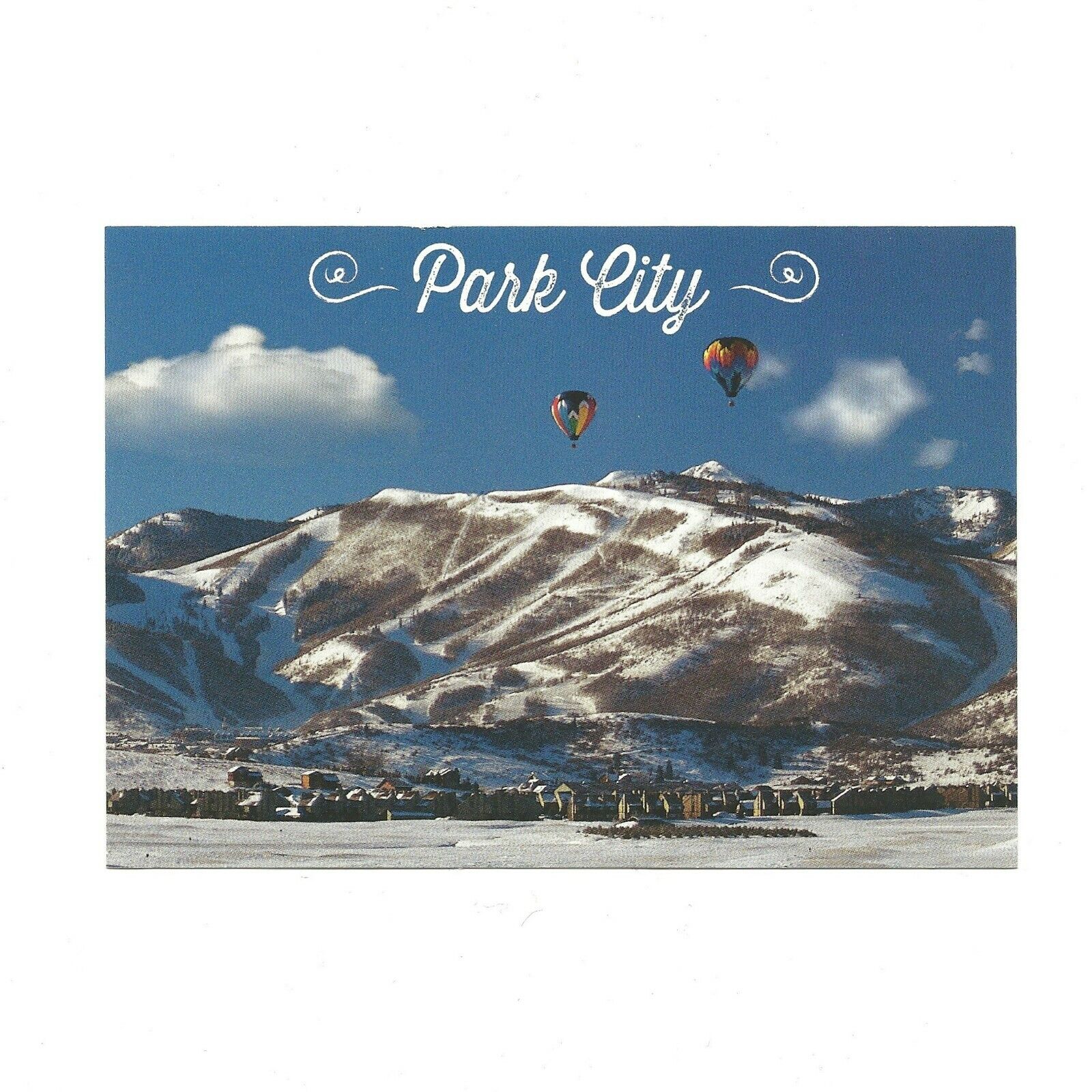 Park City Utah Skiing Ski Resort Postcard Snow Dusted Mountains Hot Air Balloon