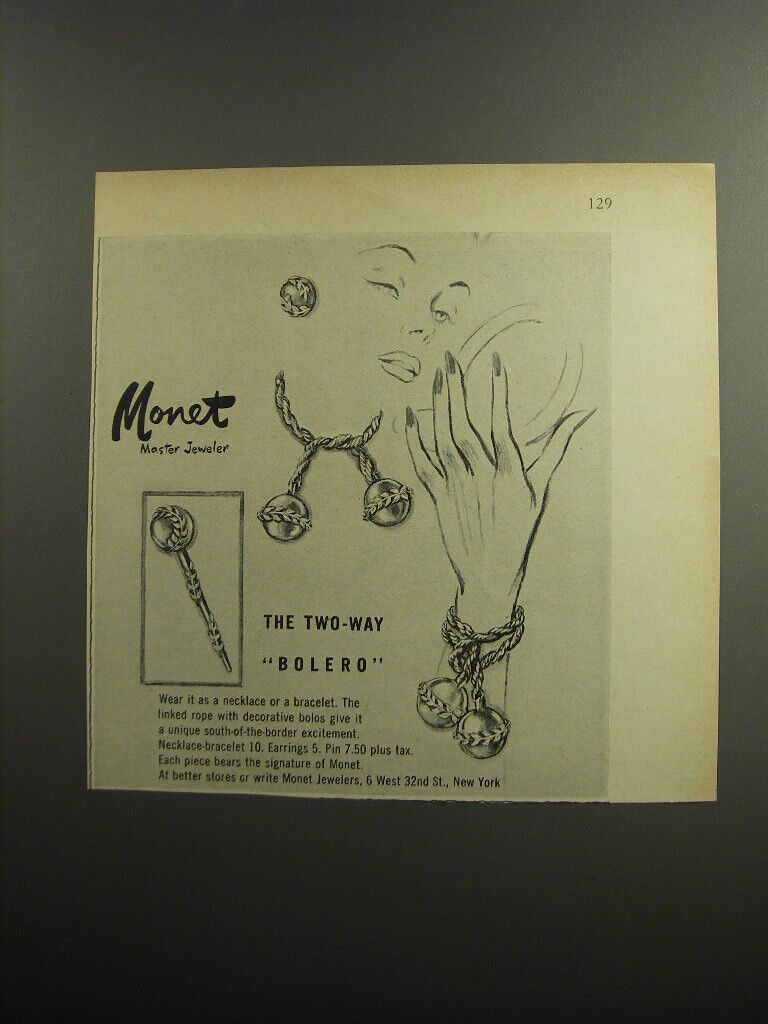1952 Monet Bolero Necklace Bracelet Advertisement - The two-way Bolero