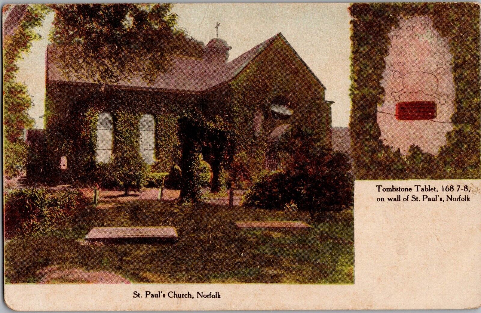 c 1905 Norfolk, Virginia St. Paul\'s Church & Tombstone Tablet Antique Postcard