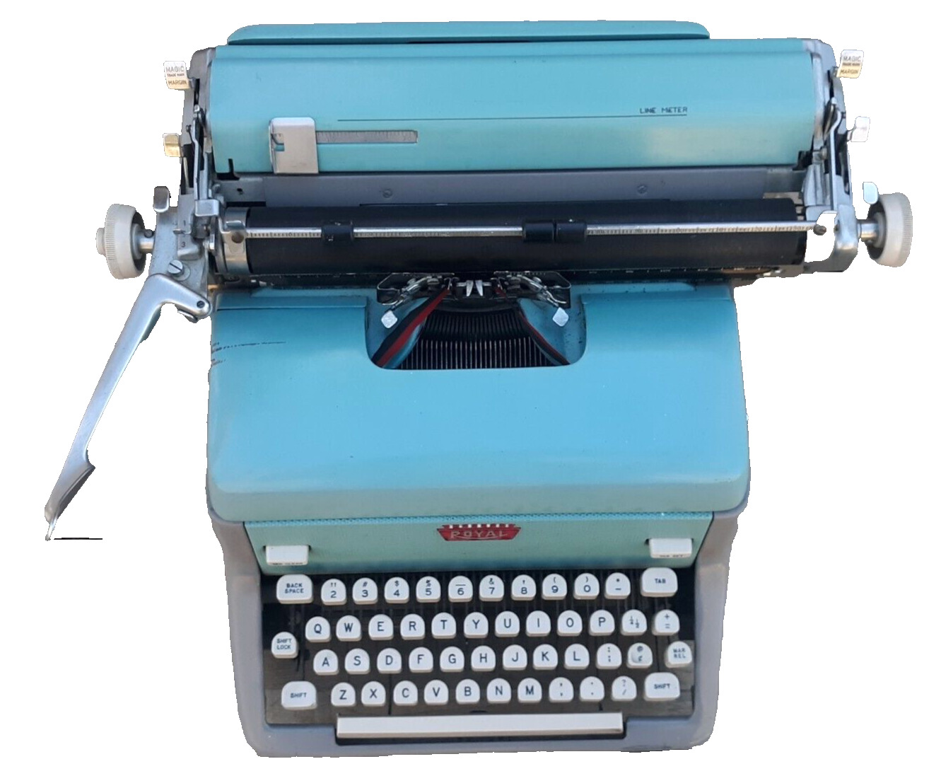 Vintage Royal Standard Portable Typewriter Turquoise/ Gray 1955 w/Magic Margin