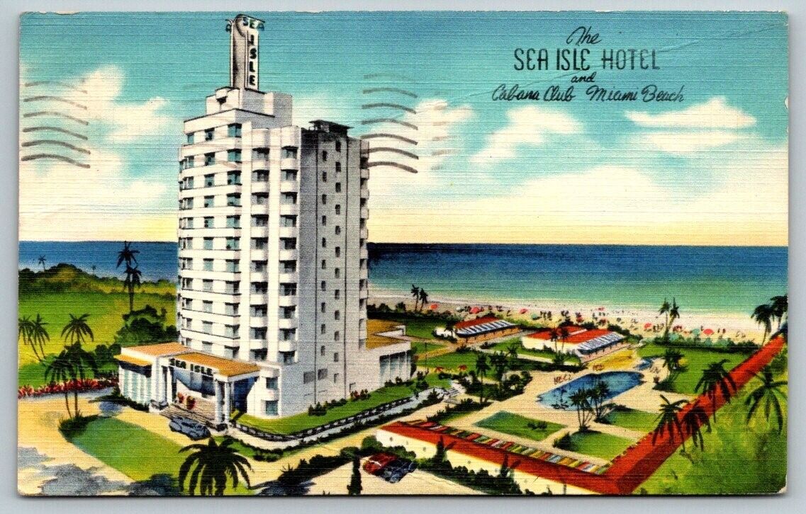 1949  Miami  Florida   The Sea Isle Hotel   Cabana Club   Postcard