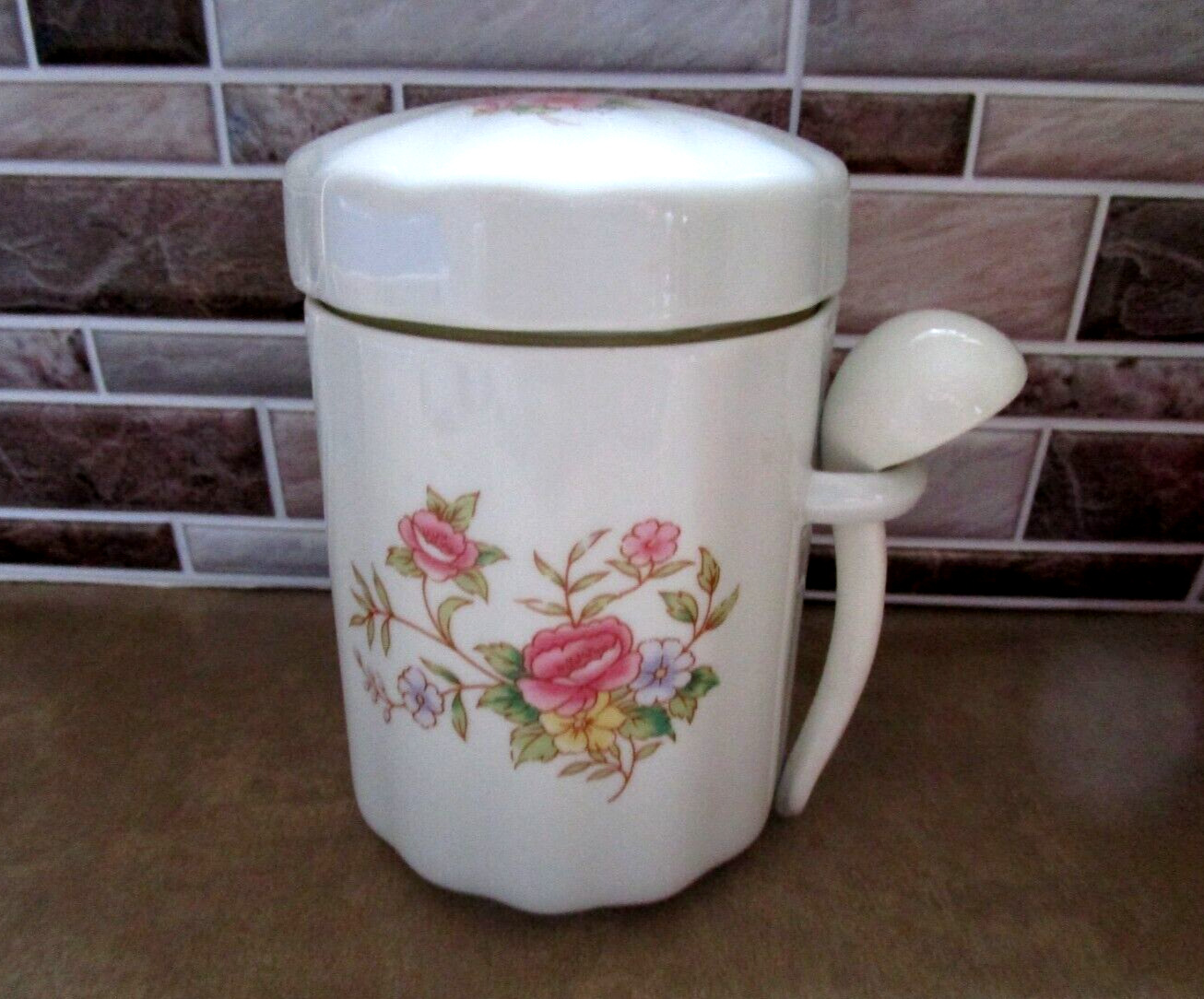 French Country Floral Multi- Purpose Canister W/ Lid and Spoon