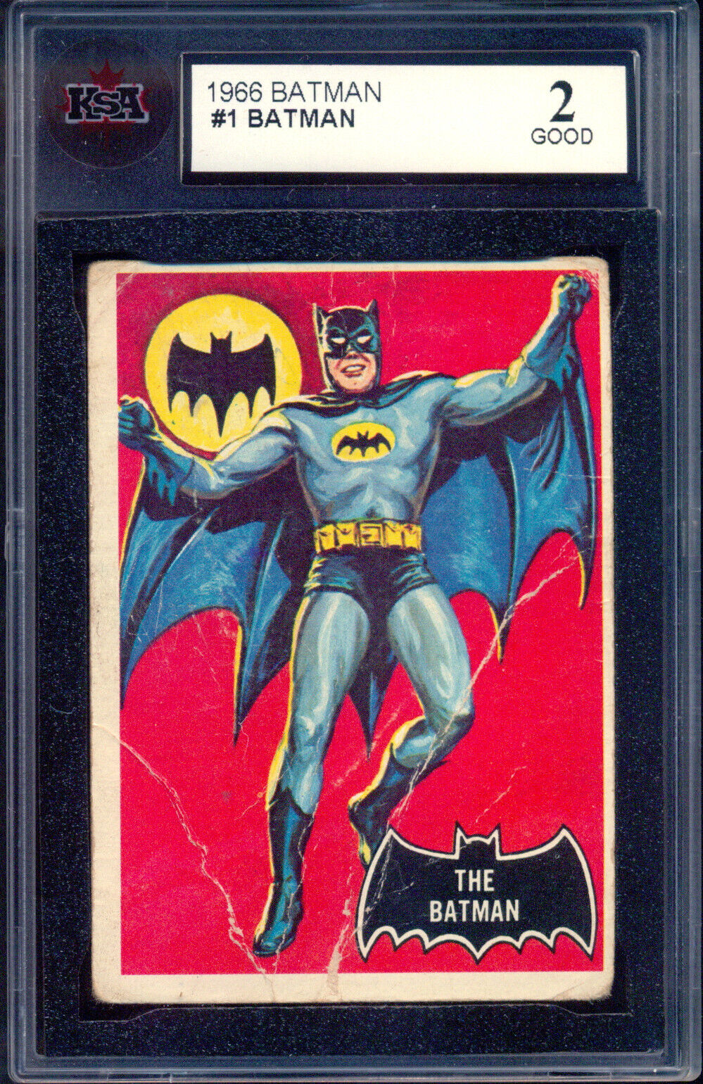 1966 Topps USA Black Bat Batman #1 THE BATMAN Rookie Card Graded KSA 2 Good RC