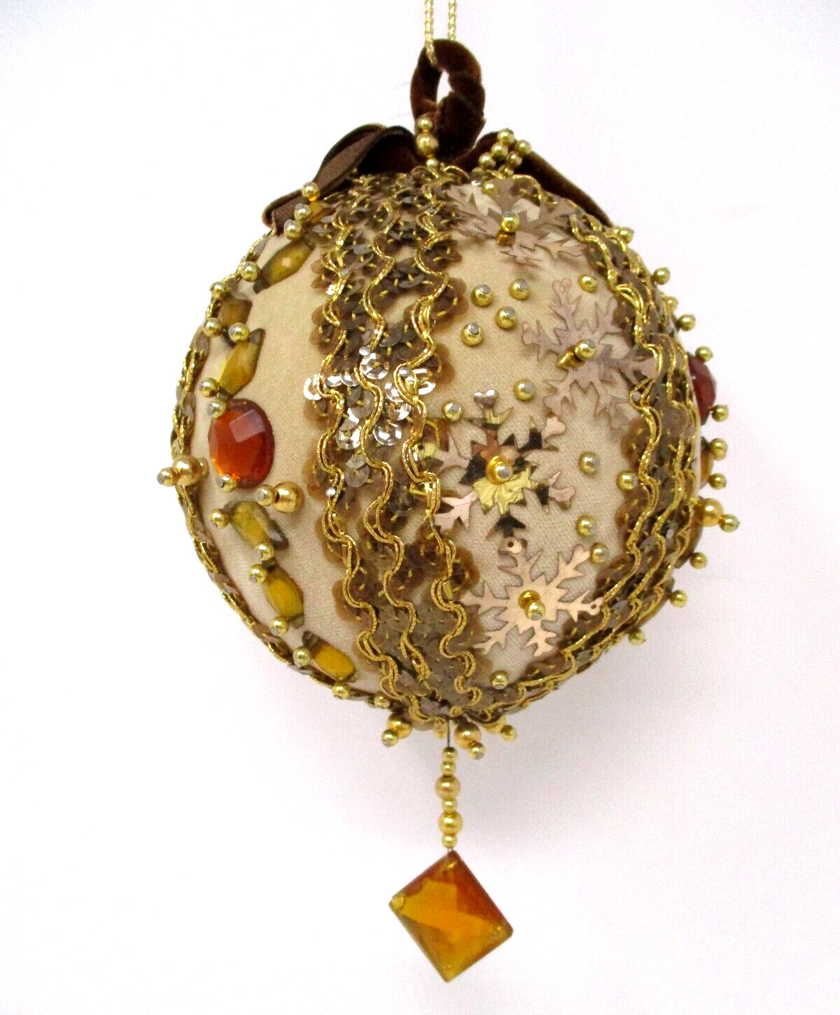 Vintage Christmas Ornament Push Pin Jumbo Beige Velvet Gold Large 6 Inch