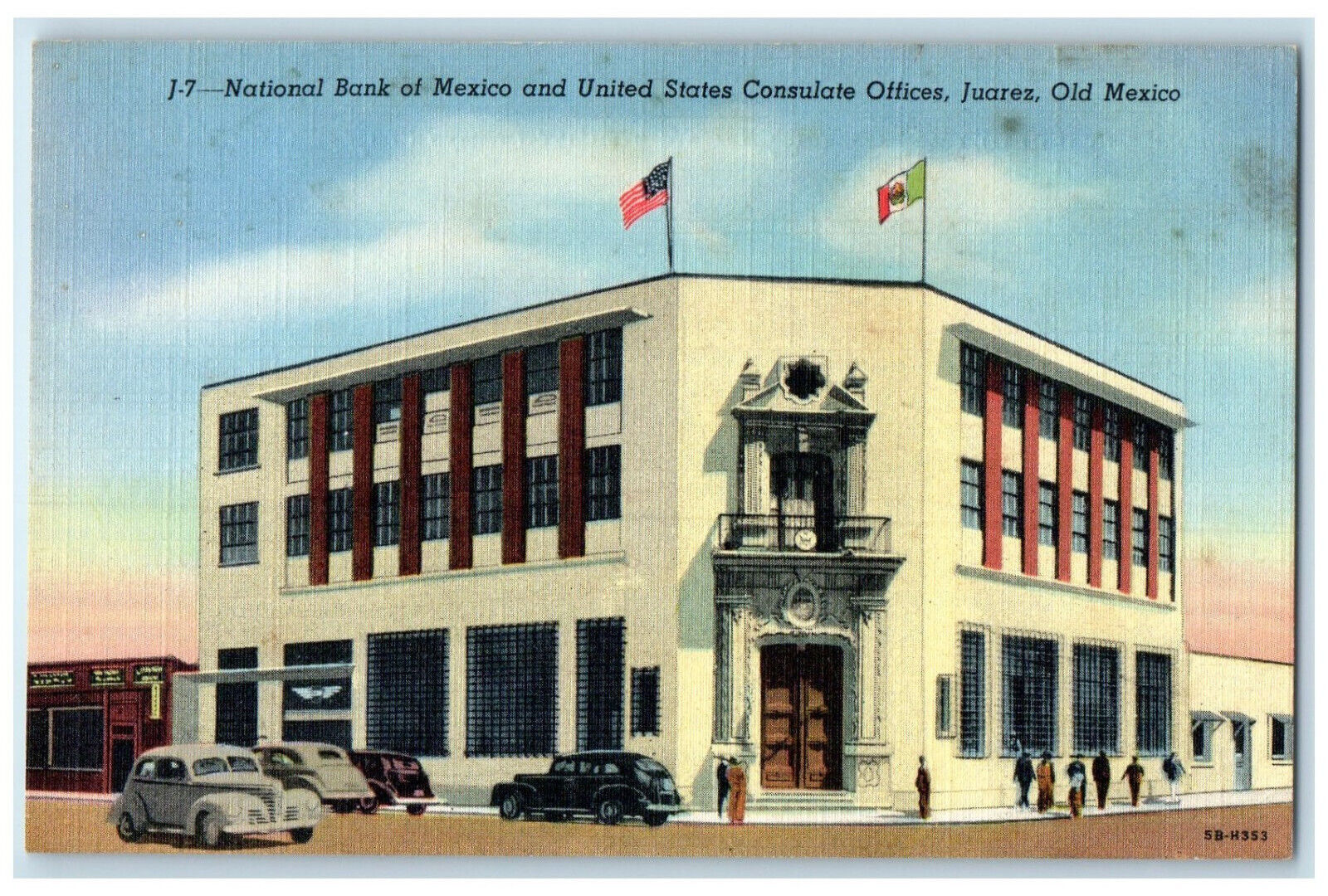 c1940\'s National Bank of Mexico and US Consulate Offices Juarez Mexico Postcard