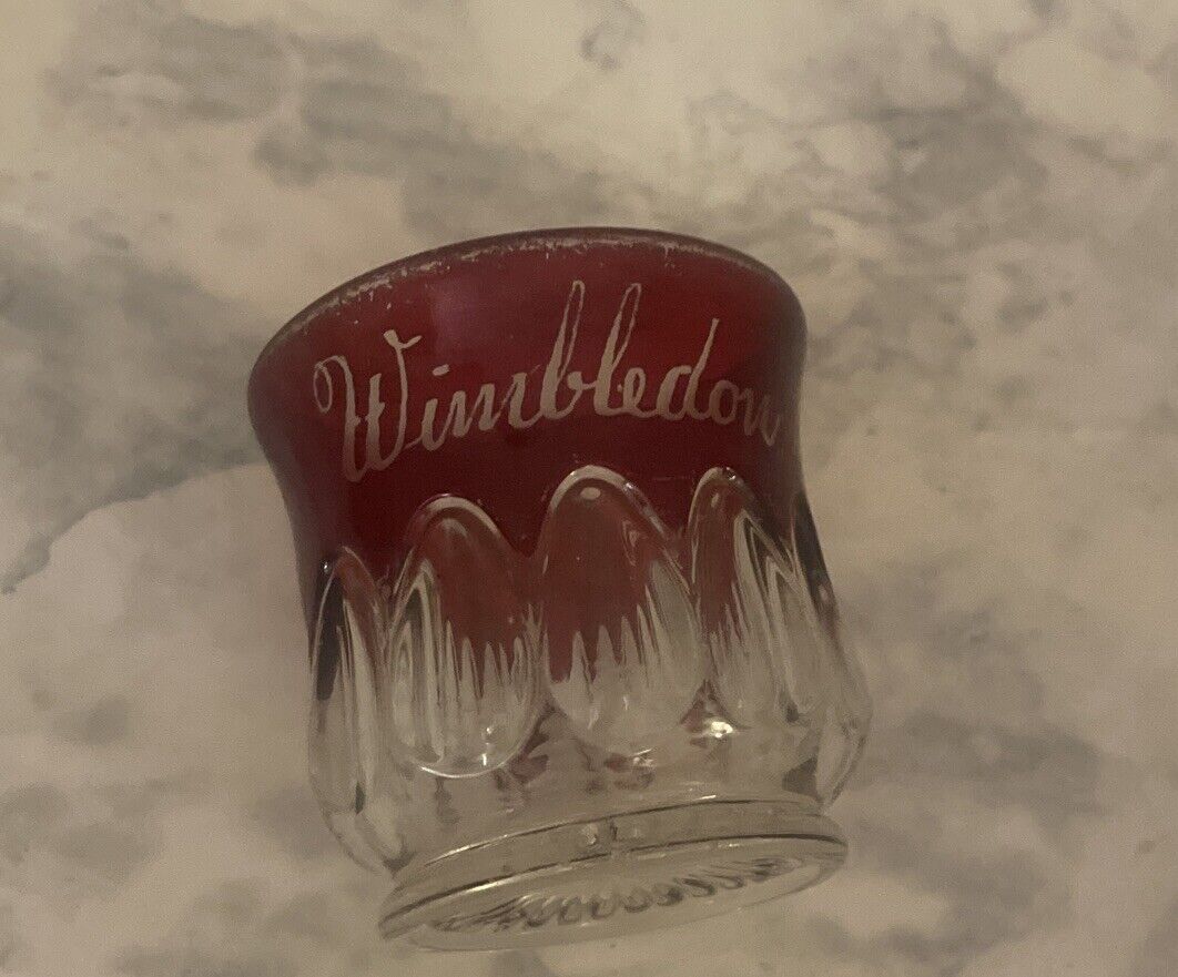 Antique Ruby Red Flash Wimbledon North Dakota Souvenir Toothpick Holder Glass