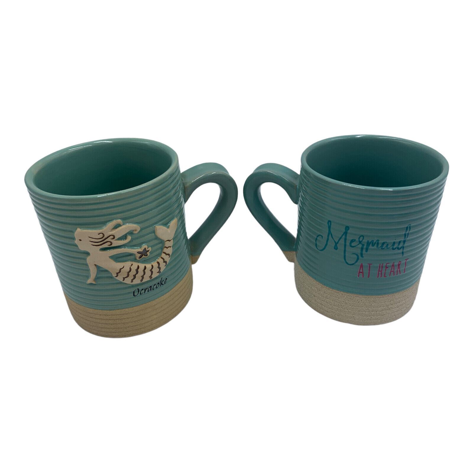 Lot 2x Cape Shore Mermaid At Heart Green Potter Mug 15oz Ocracoke Souvenir