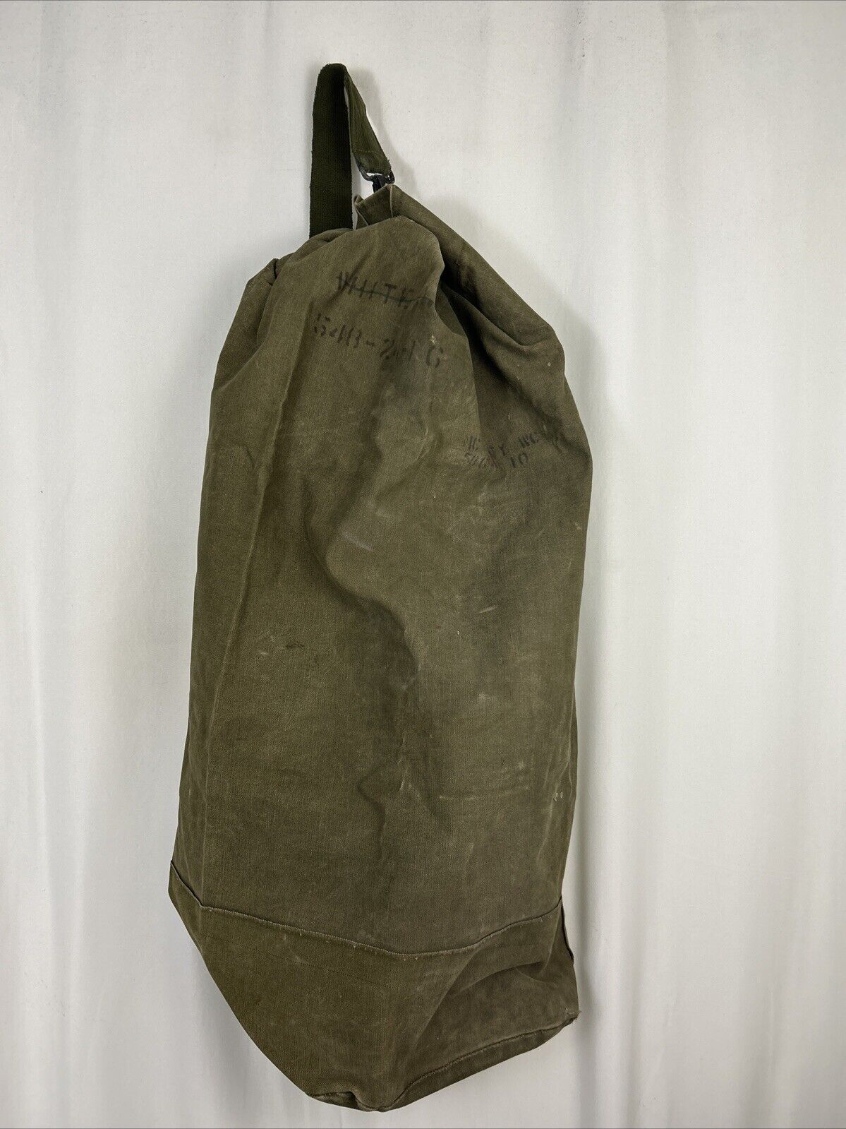 1957 US Army Large Duffle Bag Cotton Duck by Sanitary Sleep Corp. 37x12x12