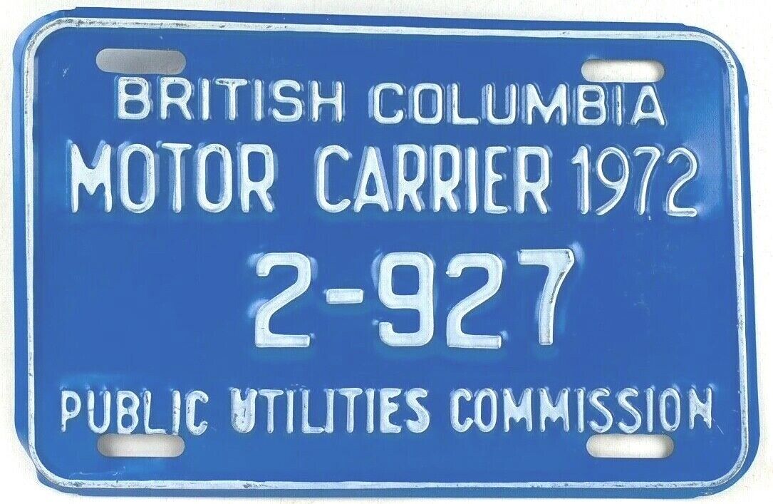 1972 British Columbia Public Utilities Commission Truck License Plate Collector
