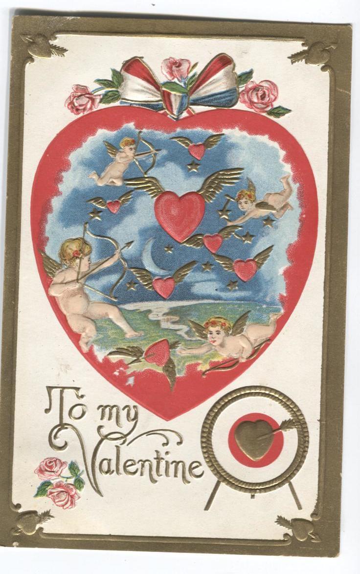Postcard To My Valentine Cupids Shooting Arrows 