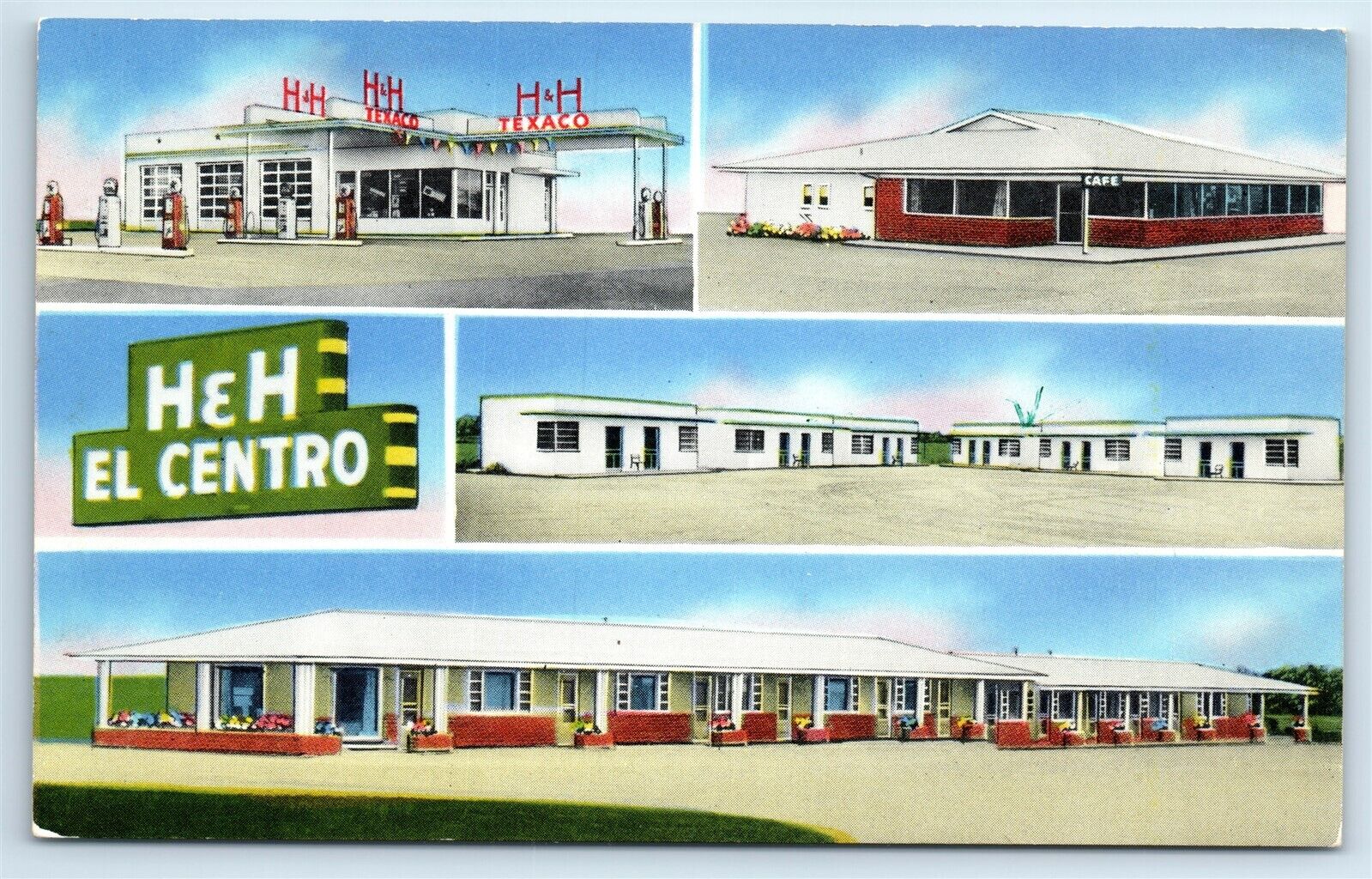 Postcard H & H El Centro, Motel Café Texaco Super Station, Kadoka SD 1956 J156
