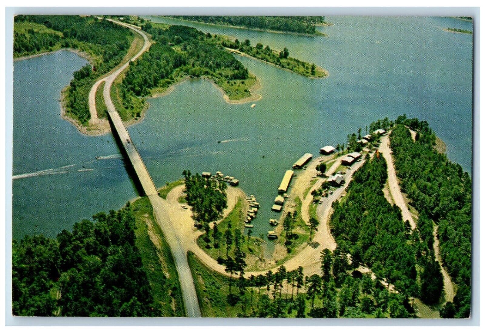 1963 Aerial View Self Creek Boat Resort Lake Greeson Daisy Arkansas AR Postcard