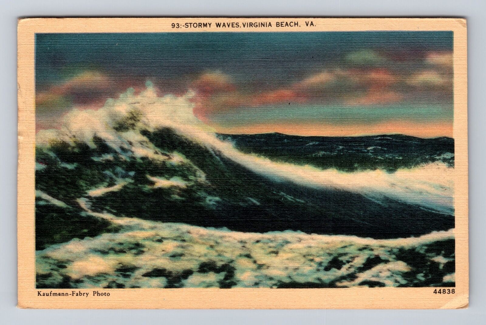 Virginia Beach VA-Virginia, Stormy Waves, Antique, Vintage c1946 Postcard