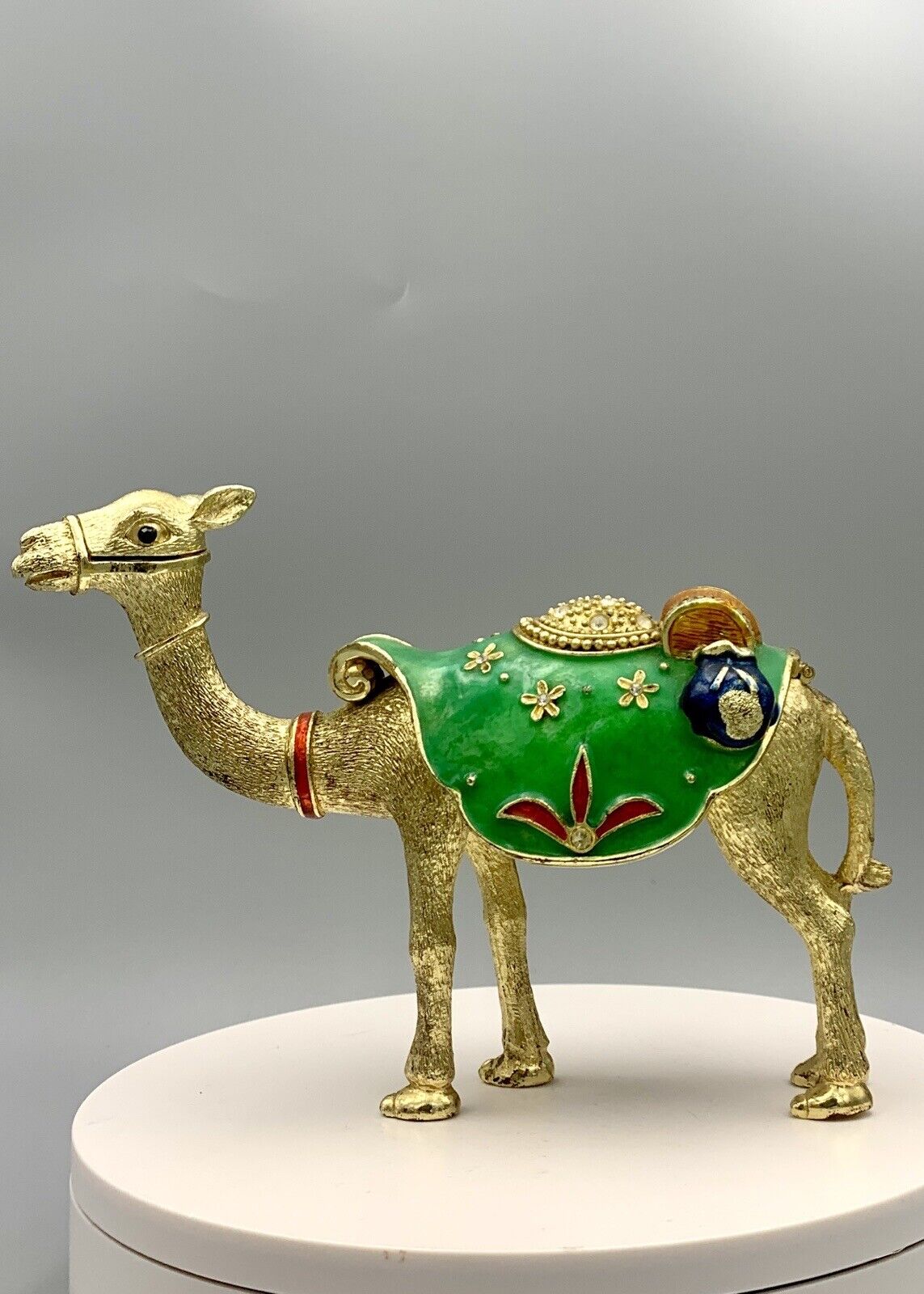 Large Elegant Bejeweled Gold Camel Figurine with Trinket Storage